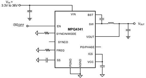 Application Circuit Diagram - Monolithic Power Systems (MPS) MPQ4341/4341J Synchronous Step-Down Converters Application Circuit Diagram - Monolithic Power Systems (MPS) MPQ4341/4341J Synchronous Step-Down Converters